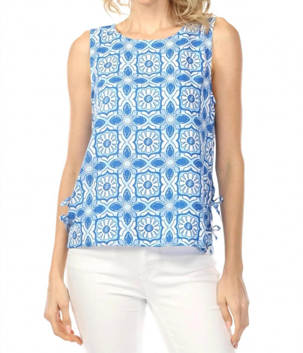 NEW CHARLIE B side ties printed sleeveless top in illusion